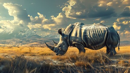 Fototapeta premium White Rhino Grazing in the African Savanna
