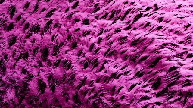 Pink and black leopard print fur texture, close-up view. Fashion and textile concept