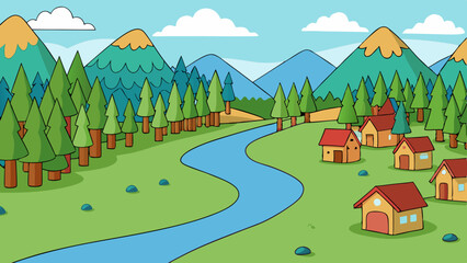 make a forest background near a village vector illustration