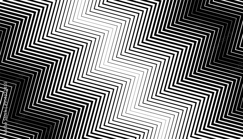 Poster black and white zigzag transition pattern. diagonal motion background. vector format illustration