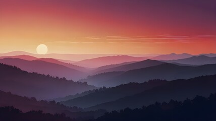 Obraz premium an abstract gradient background that mimics the colors of a sunset on the horizon. Begin with warm, rich oranges and reds at the bottom
