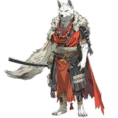 Anime Wolf Warrior. AI generated art illustration.