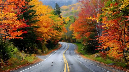Fototapeta premium Autumn Road Through a Colorful Forest