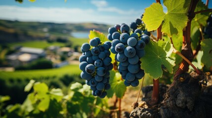 Fototapeta premium Grapes Hanging From a Vine in a Vineyard