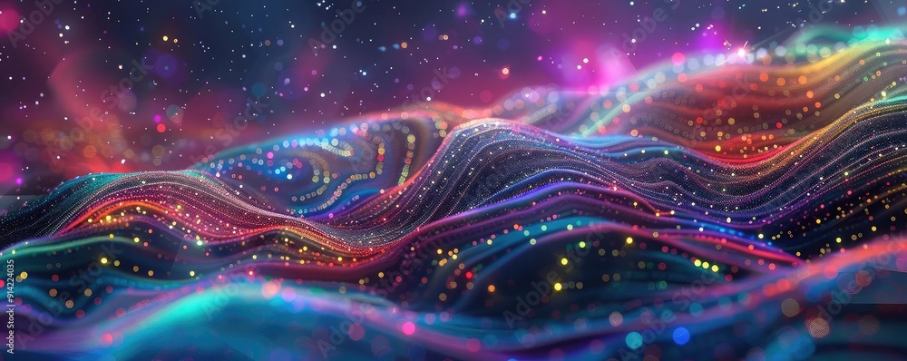 Aufkleber vibrant abstract waves swirl through space, filled with colorful lights and cosmic energy, creating 