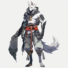 Anime Wolf Warrior. AI generated art illustration.