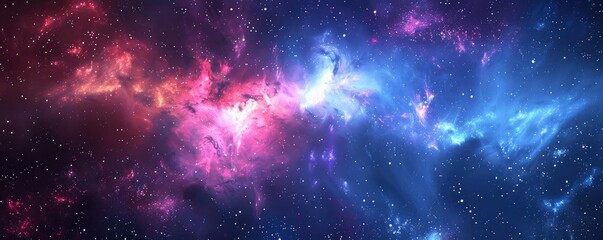 Fototapeta premium A stunning cosmic landscape showcasing vibrant colors in a nebula, blending blues and pinks in a beautiful celestial scene.