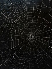 Obraz premium A close-up shot of a spider web covered in water droplets, great for macro photography or scientific illustrations