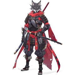 Fototapeta premium Anime Wolf Warrior. AI generated art illustration.