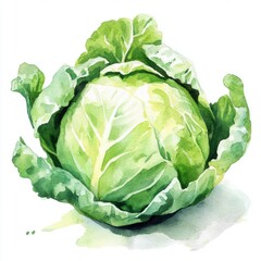 Fresh watercolor painting of green cabbage