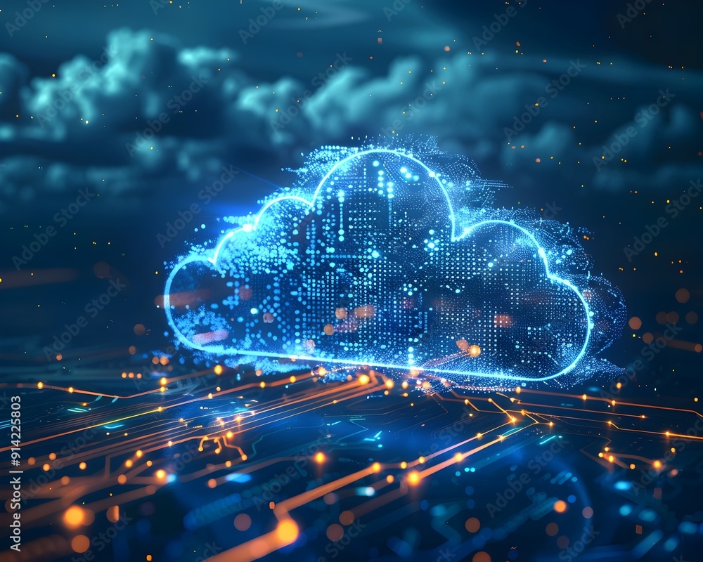Poster innovative cloud data synchronization across connected devices and efficient computing concept