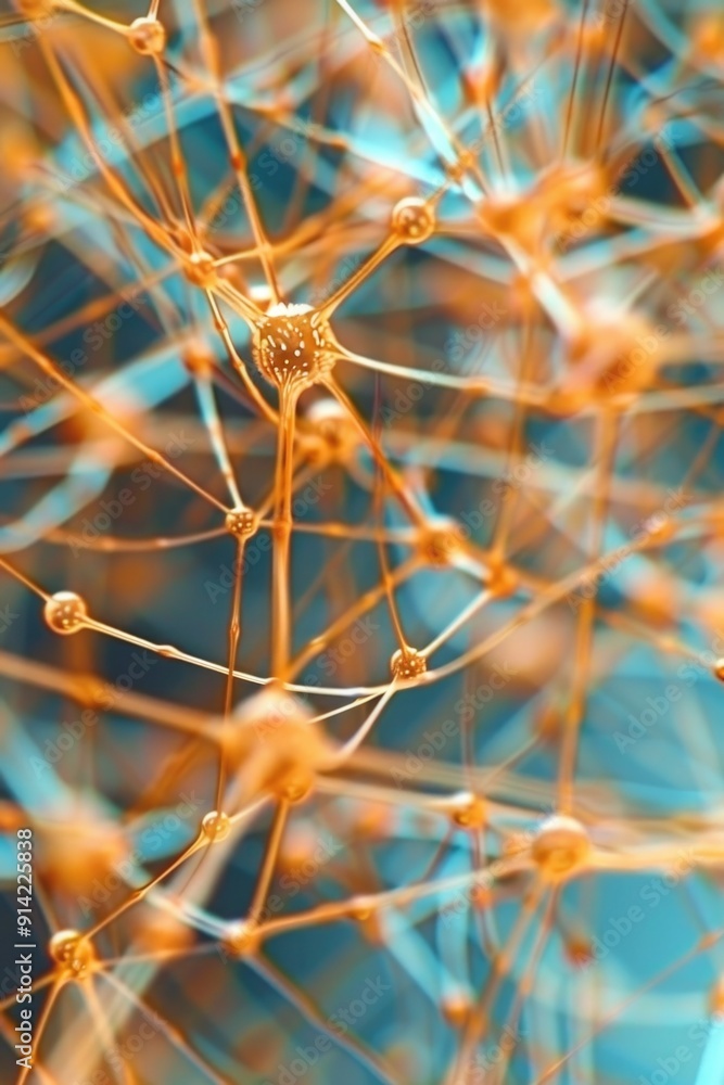 Poster microscopic view of neuron nucleus, brain function