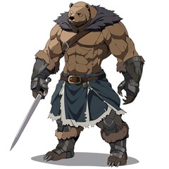 Obraz premium Anime Bear Warrior. AI generated art illustration.