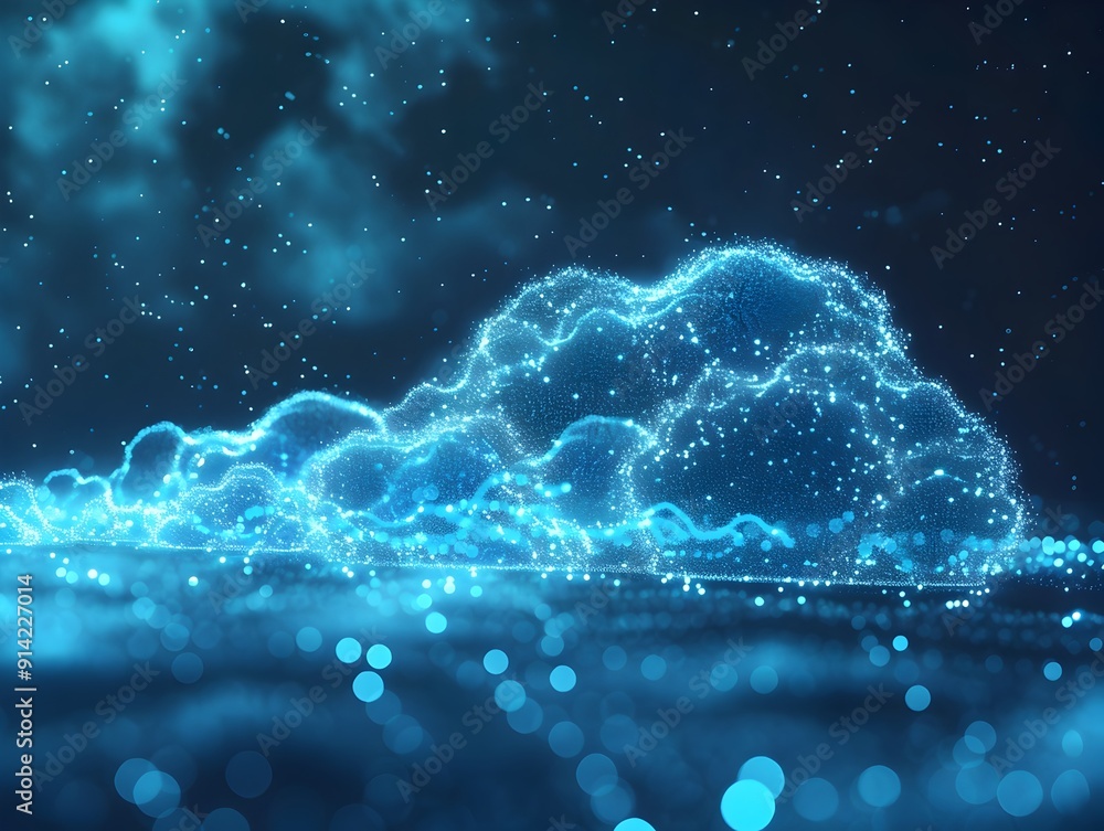 Poster futuristic cloud network diagram with glowing digital abstract background and advanced computing con