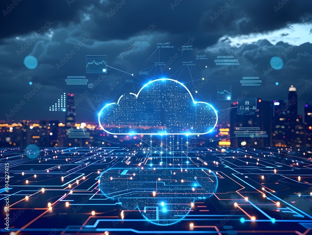 Aufkleber futuristic cloud computing transformation powering dynamic digital office environments