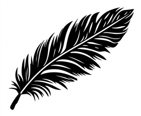 Black silhouette of feather on white background