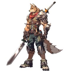 Obraz premium Anime Dog Warrior. AI generated art illustration.