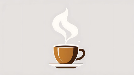 Obraz premium Minimalistic icon of a steaming coffee cup with a simple background, for advertisement