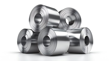 Stacked Steel Coils on White Background