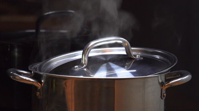  saucepan standing on the stove in which water is boiling