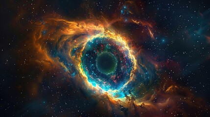 Fototapeta premium Vibrant cosmic nebula with swirling colors in deep space, showcasing the beauty of interstellar formations and celestial wonders.