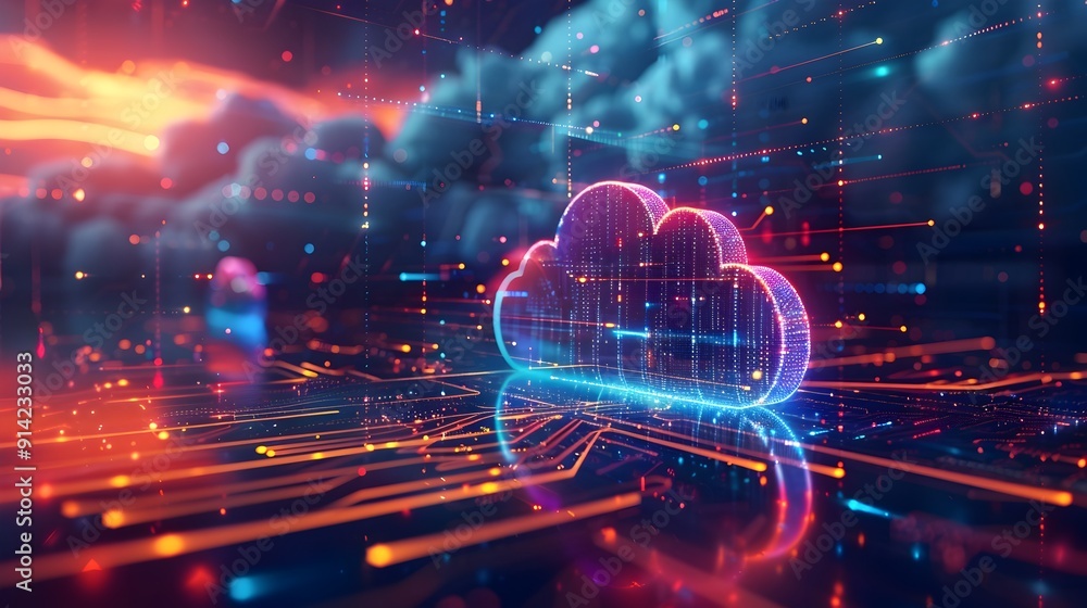 Poster cutting edge secure cloud infrastructure with advanced digital connections and intelligent data serv