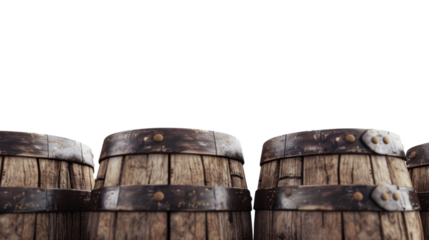 Wooden barrels on transparent background 