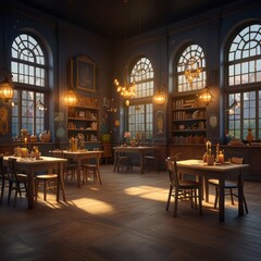 Design a scene inside a magical school, with cartoon students practicing spells and attending classes.