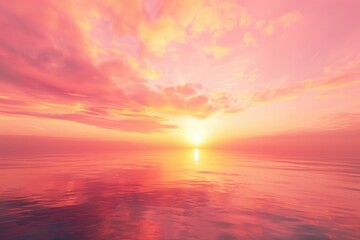 Obraz premium A serene sunset over a calm body of water. The sky reflects in the still surface, creating an almost perfect mirror image.