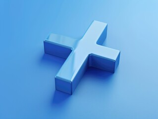 Obraz premium 3D rendering of a modern and minimalist cross logo with blue color.