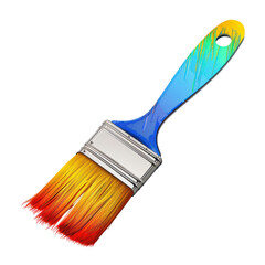 Vibrant paint brush with a colorful handle, perfect for various art projects and home improvement tasks. PNG transparent background.