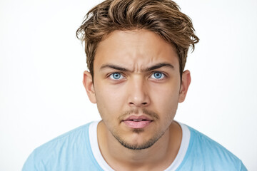 Young Man with Blue Eyes Looks Thoughtful