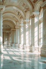 Fototapeta premium Marble floors, pillars, high ceiling, classical architecture.