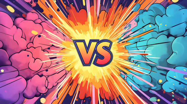 comics-inspired versus frame featuring a lightning ray border illustrating sports team matches or battle challenges - Powered by Adobe