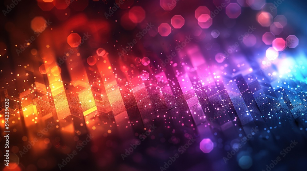 Poster colorful hexagonal blocks with digital texture background