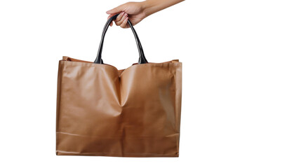 Woman holding shopping bag on transparent background