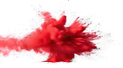A vibrant red powder exploding on a clean white backdrop. Ideal for creative projects and vibrant designs