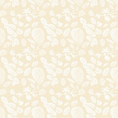 Modern white on cream lace effect wedding background texture. Soft tonal linen openwork block print with subtle hand drawn lattice damask printed fabric backdrop. 