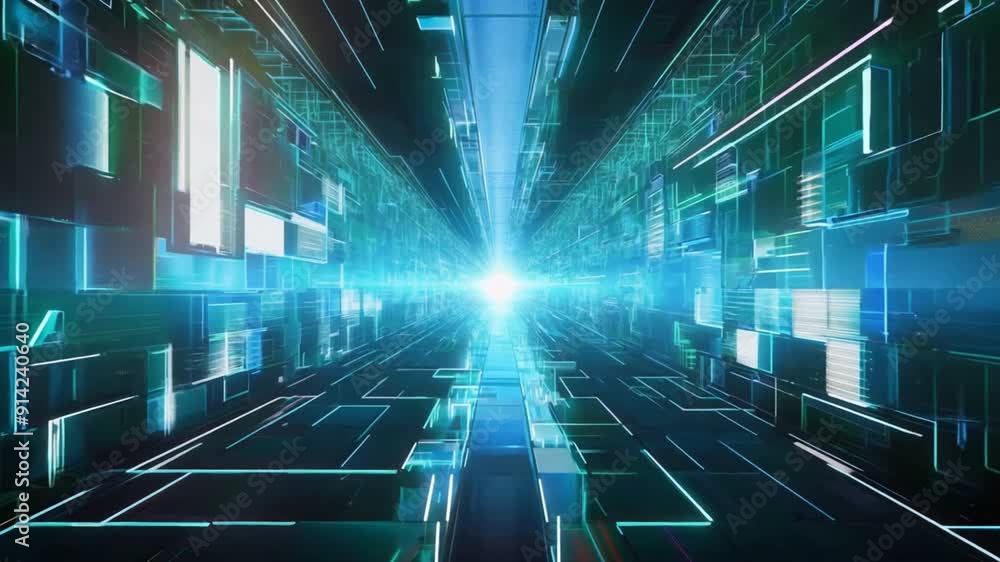 Poster futuristic abstract tunnel virtual digital backgrounds, illustrating the transformative power of 5g 