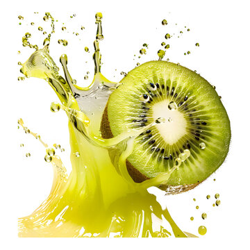recommend clip art: Fresh kiwi in a splash of juice against transparent background