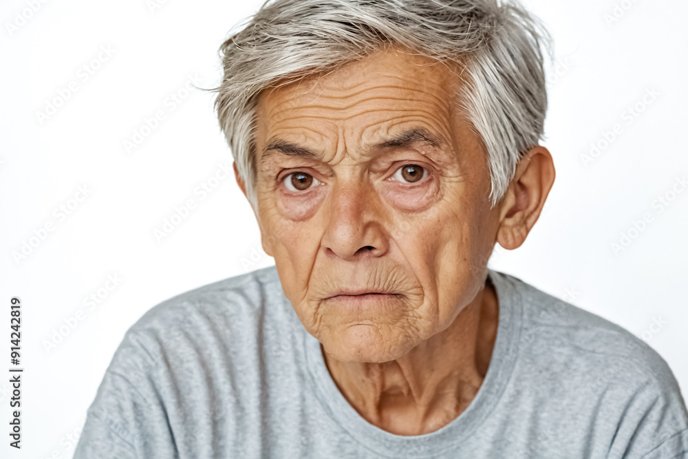 Sticker Portrait of a Senior Man with Gray Hair and Wrinkled Skin