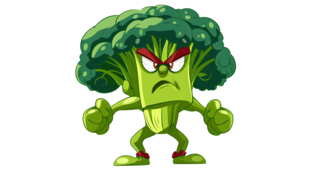 Broccoli cartoon superhero character on transparent background - Powered by Adobe