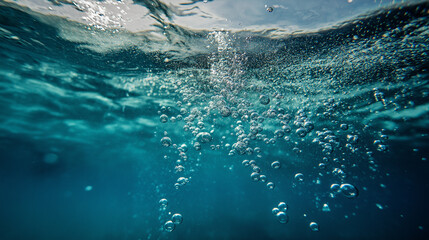 Bubbles rising through calm blue water during daylight in a serene underwater environment