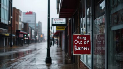 A closed storefront with Going Out of Business sign deserted street