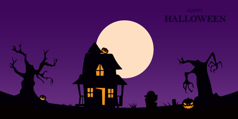 Halloween background design, Halloween night,spooky atmosphere, pumpkin, halloween night silhouette design.