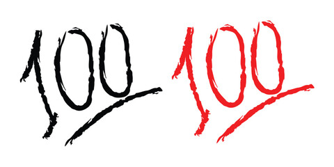  Hundred percents icon sign. Red sticker score number symbol. Web marketing label emblem of 100 for business and social. Phone text sale design. Badge price. Vector EPS10