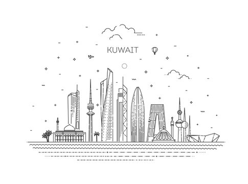 Kuwait skyline cityscape line art style vector illustration
