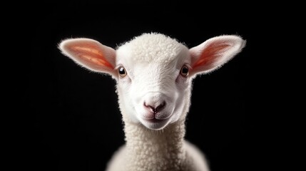 Obraz premium Close-up portrait of a cute white lamb looking at the camera.