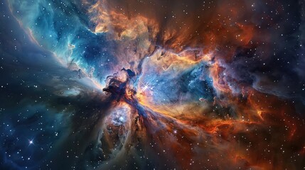 A stunning view of a vibrant nebula filled with cosmic colors and celestial wonders, capturing the beauty of outer space.