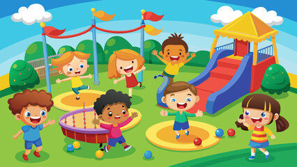 happy excited kids having fun together vector illustration